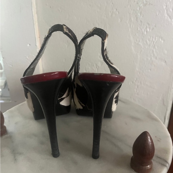 Guess sling back heels stiletto cow print pony hair peep toe - Picture 9 of 9